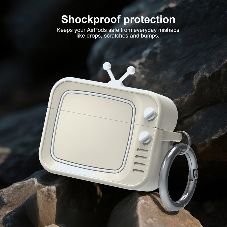 Funda protectora de silicona para auriculares AirPods Pro 2 Retro TV Bluetooth (blanca)