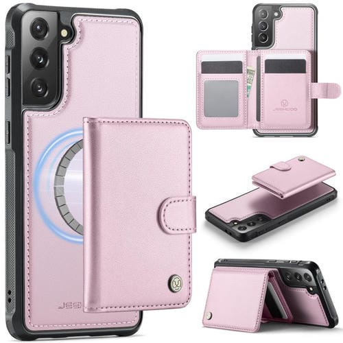 Funda de cuero con hebilla magnética para Samsung Galaxy S21+ 5G JEEHOOD J09, con ranuras para tarjetas, estilo RFID y MagSafe (rosa)
