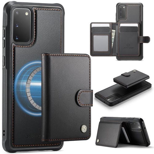 For Samsung Galaxy S20 JEEHOOD J09 Buckle Card Bag MagSafe Magnetic Style RFID Leather Phone Case(Black)