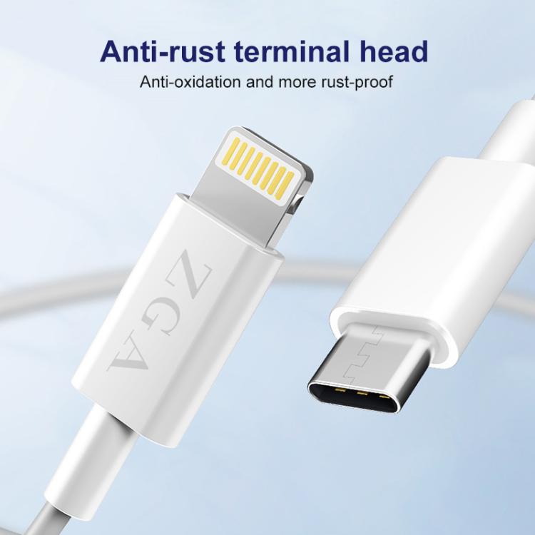 Cable de datos de carga rápida ZGA CB01 PD20W USB-C/Tipo C a 8 pines, longitud: 1 m (blanco)