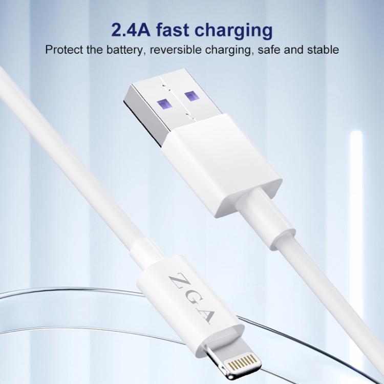 Cable de carga y datos ZGA CB02 USB a 8 pines de 2,4 A, longitud: 1 m (blanco)