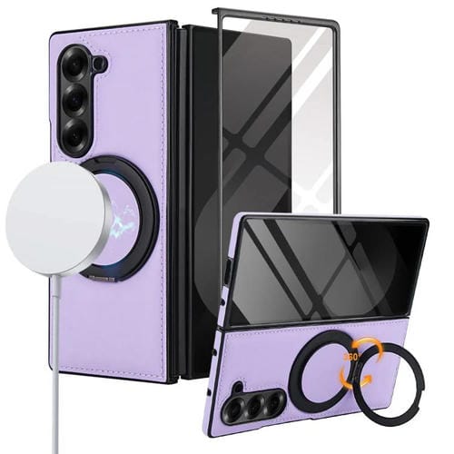 Funda de cuero plegable con soporte giratorio y película MagSafe integrada para Samsung Galaxy Z Fold5 (morado claro)