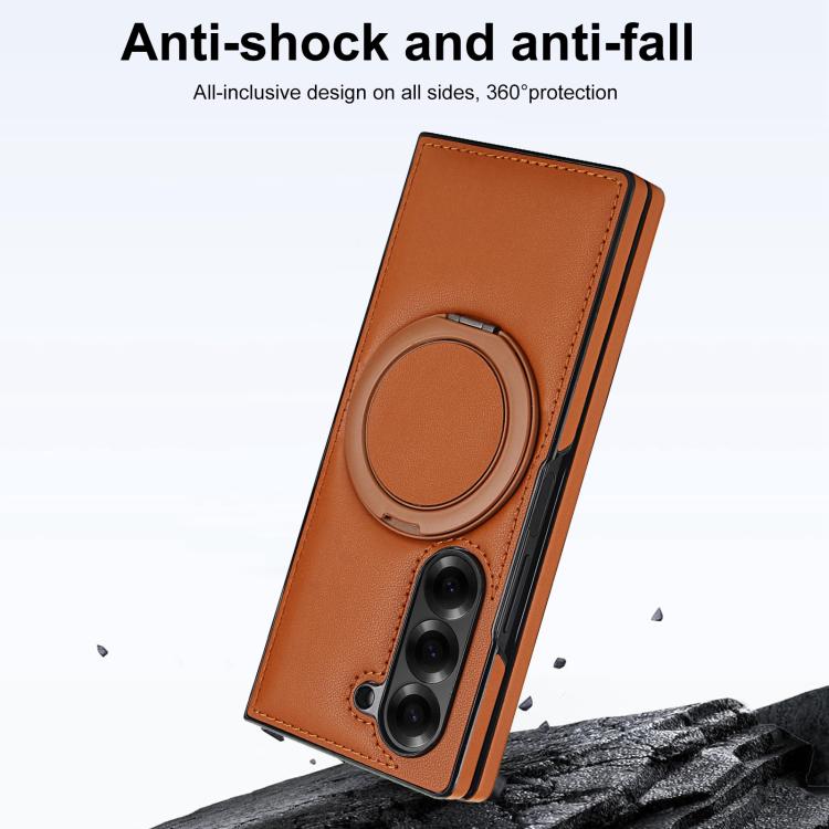 Funda de cuero plegable con soporte giratorio y película MagSafe integrada para Samsung Galaxy Z Fold5 (marrón)
