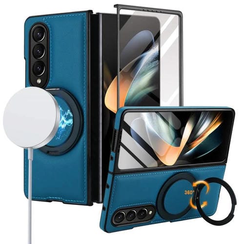 Funda de cuero plegable con soporte giratorio y película MagSafe para Samsung Galaxy Z Fold3 5G (azul)