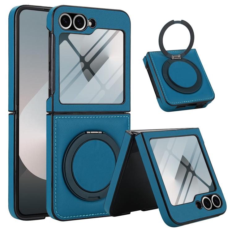 Funda de cuero con soporte giratorio y película MagSafe integrada para Samsung Galaxy Z Flip6 (azul)