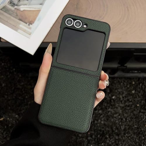 Funda trasera plegable con textura de lichi para Samsung Galaxy Z Flip6 (verde)