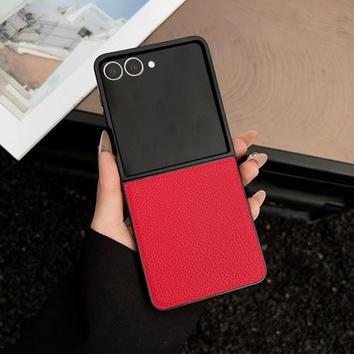 Funda trasera plegable con textura de lichi para Samsung Galaxy Z Flip5 (roja)