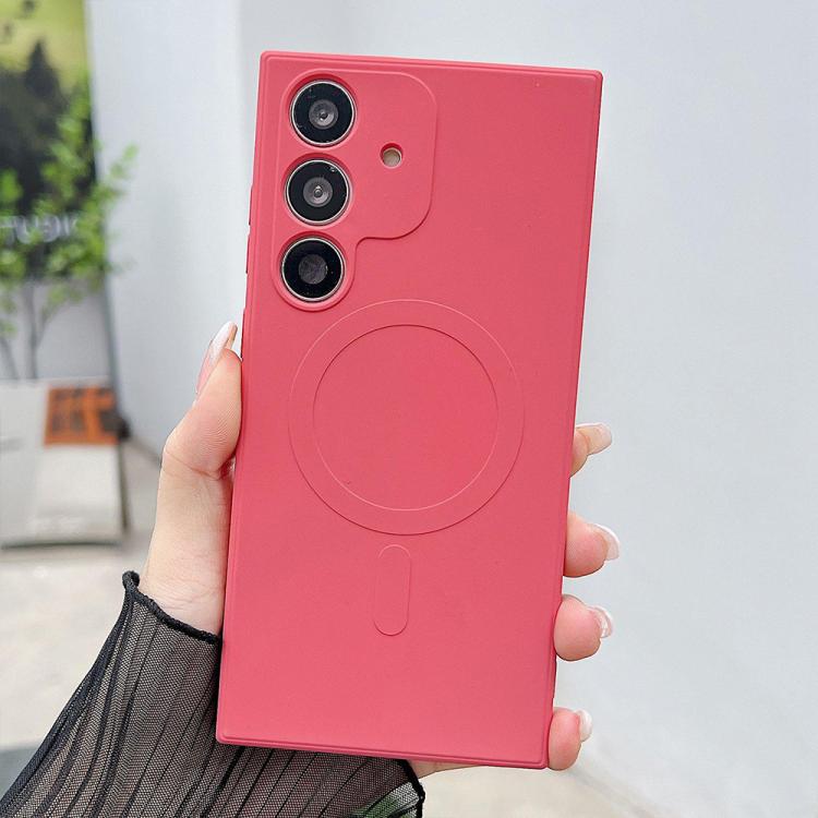Funda magnética MagSafe de silicona líquida de color sólido para Samsung Galaxy A26 5G (rojo camelia)