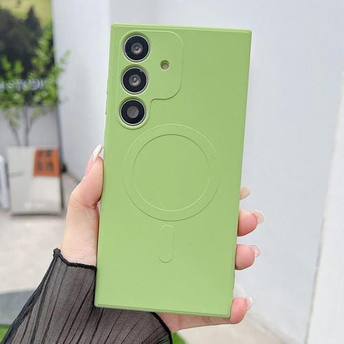 Funda magnética MagSafe de silicona líquida de color sólido para Samsung Galaxy A35 5G (verde matcha)
