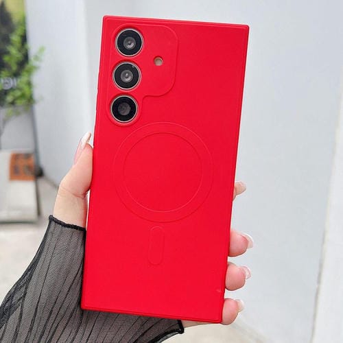 Funda magnética MagSafe de silicona líquida de color sólido para Samsung Galaxy A35 5G (roja)