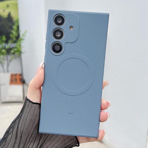 Funda magnética MagSafe de silicona líquida de color sólido para Samsung Galaxy A36 5G (gris lavanda)