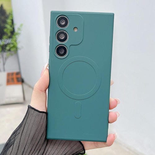 Funda magnética MagSafe de silicona líquida de color sólido para Samsung Galaxy A55 5G (verde oscuro)