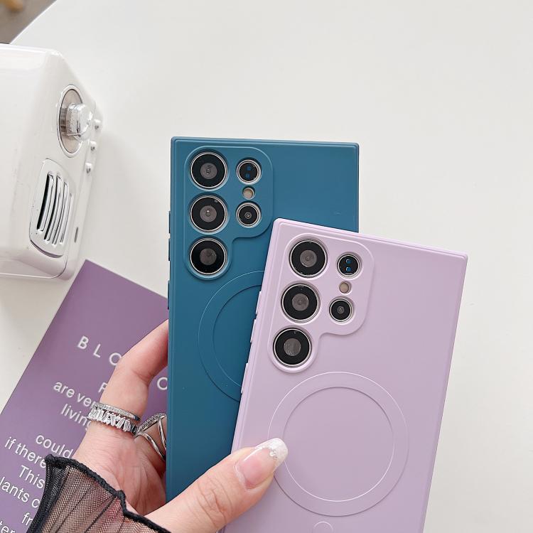 Funda magnética MagSafe de silicona líquida de color sólido para Samsung Galaxy A06 4G/5G (gris lavanda)
