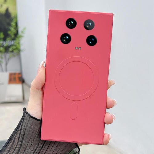 Funda magnética de silicona líquida MagSafe para Xiaomi 14 (rojo camelia)