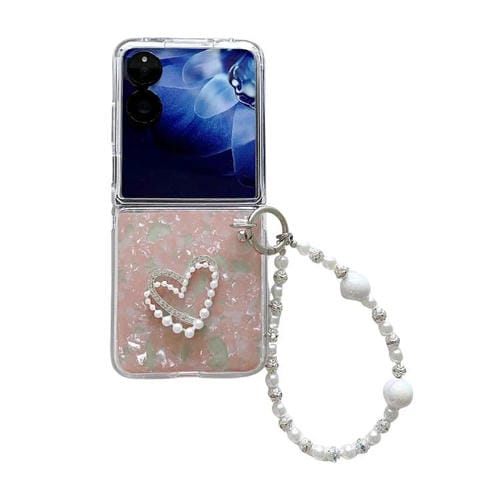 Funda para Xiaomi Mix Flip con textura perlada y diseño de corazón, con pulsera (rosa y verde)