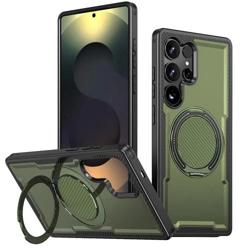 Funda metálica con rotación de 360 grados y soporte MagSafe para Samsung Galaxy S24 Ultra 5G (verde oliva)