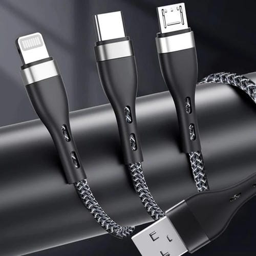 Cable de datos trenzado de carga rápida USB 3 en 1 ZGA CB08 5A, longitud: 1,2 m (negro)
