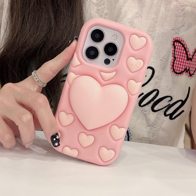 Funda de silicona con diseño de corazón 3D para iPhone 14 Pro Max (rosa)