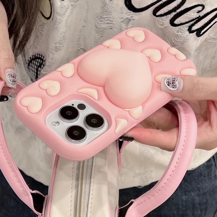 Funda de silicona con diseño de corazón 3D para iPhone 12 Pro Max (rosa)