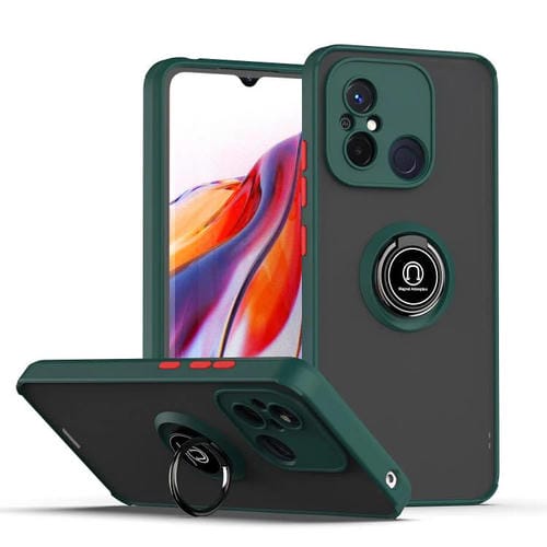 Funda de TPU + PC con anillo para Redmi 12C / 11A Q Shadow 1 Series (verde oscuro)