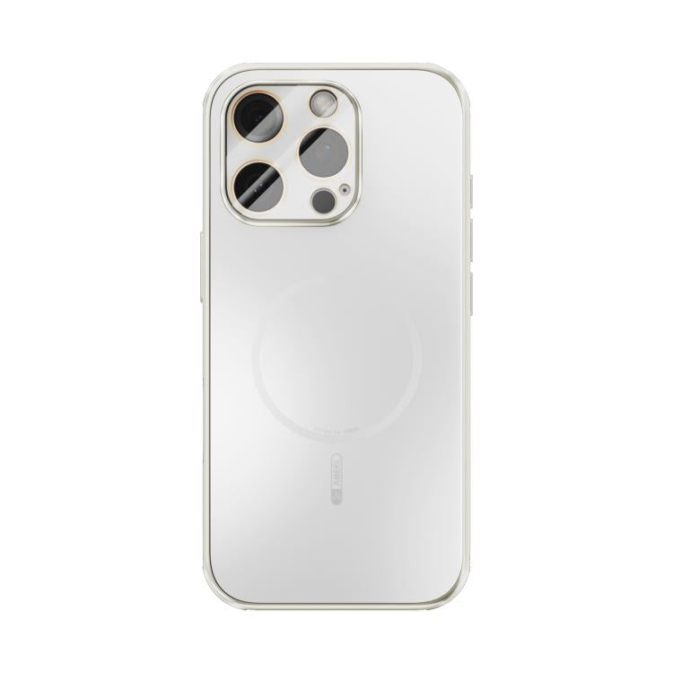 Funda ABEEL MagSafe esmerilada con disipación de calor y película para lente para iPhone 16 Pro (blanca)