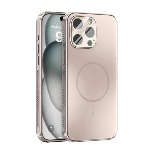 Funda ABEEL MagSafe esmerilada con disipación de calor y película para lente para iPhone 15 Pro Max (oro rosa)