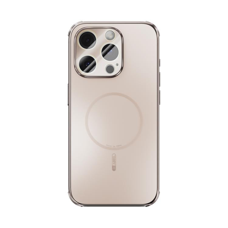 Funda ABEEL MagSafe esmerilada con disipación de calor y película para lente para iPhone 15 Pro (oro rosa)