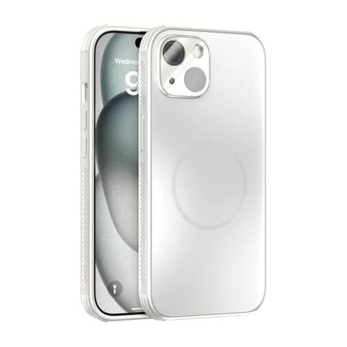 Funda ABEEL MagSafe esmerilada con disipación de calor y película para lente para iPhone 14 (blanca)