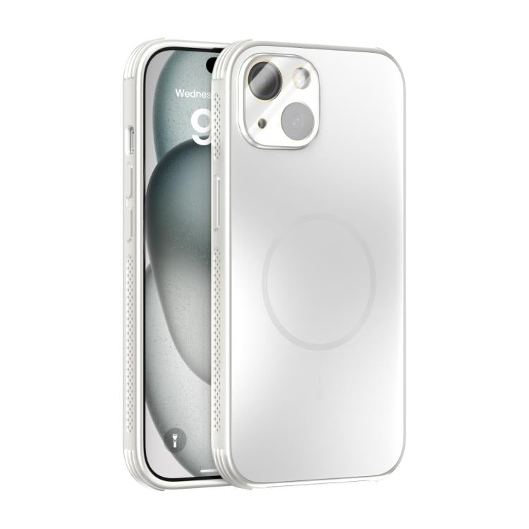 Funda ABEEL MagSafe esmerilada con disipación de calor y película para lente para iPhone 14 (blanca)
