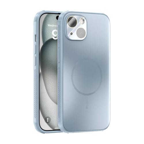 Funda ABEEL MagSafe esmerilada con disipación de calor y película para lente para iPhone 14 (azul claro)