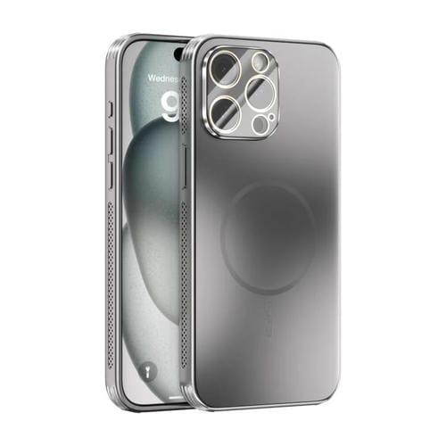 Funda ABEEL MagSafe esmerilada con disipación de calor y película para lente para iPhone 14 Pro Max (plateada)