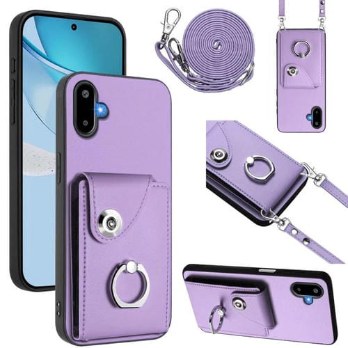 Funda para Samsung Galaxy F06 5G / M06 5G con tarjetero y anilla, con cordón largo (morado)