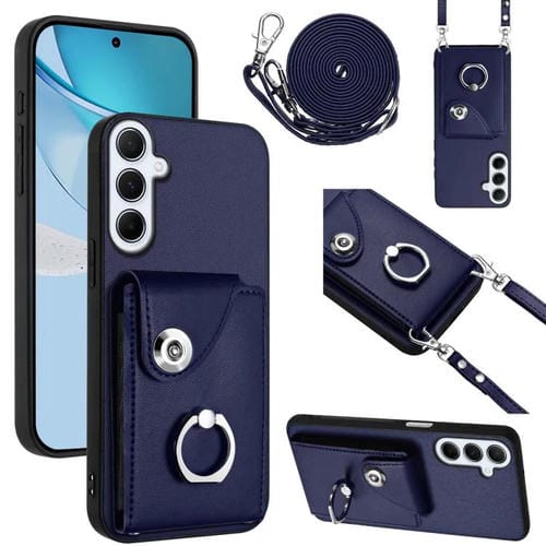 Funda para Samsung Galaxy A26 5G con tarjetero, anilla y cordón largo (azul)