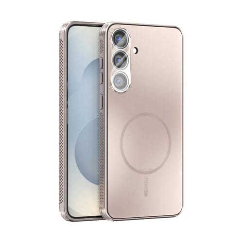 Funda ABEEL MagSafe esmerilada con disipación de calor y película para lente para Samsung Galaxy S25 5G (oro rosa)