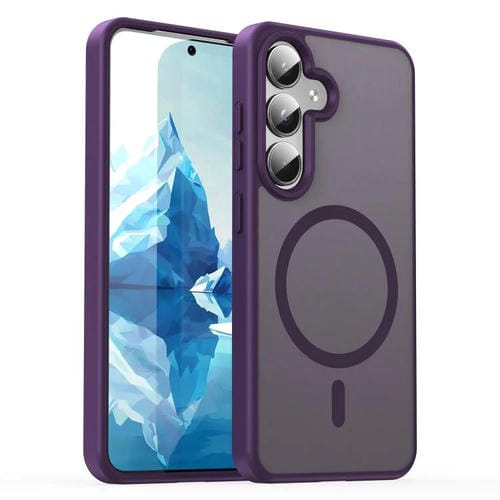 Funda híbrida de PC y TPU translúcida con acabado esmerilado MagSafe para Samsung Galaxy S25 5G (morado cristal)