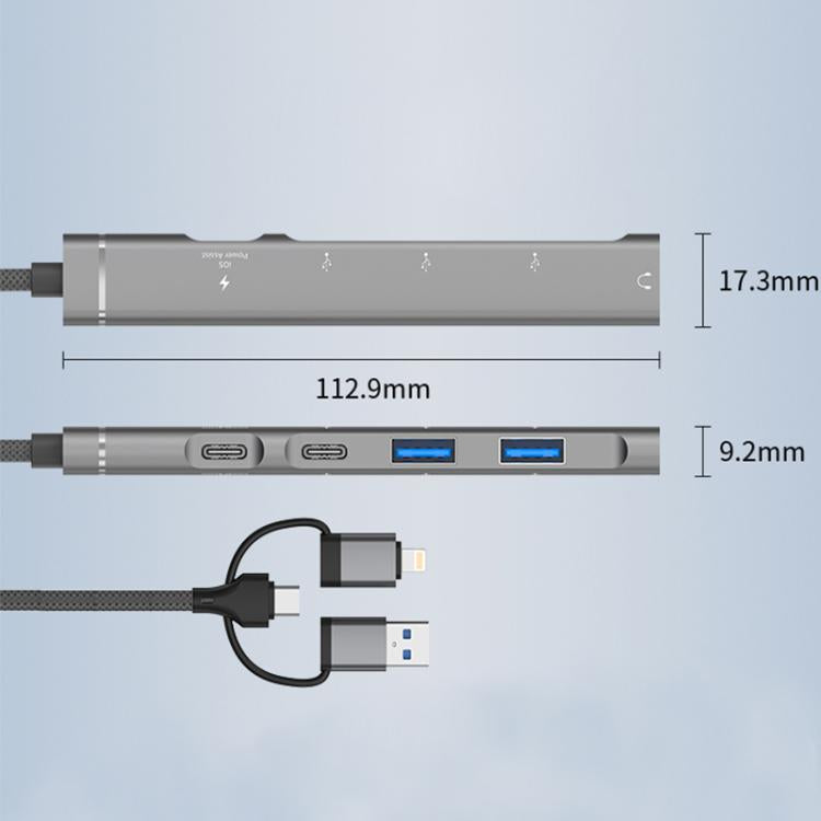 Adaptador concentrador USB Tipo C 8 pines a 3,5 mm PD 2 USB Tipo C estación de acoplamiento 5 en 1 (Plateado)
