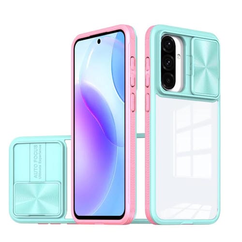 Funda deslizante de acrílico transparente + PC + TPU para Samsung Galaxy A56 5G / A36 5G (azul y rosa)