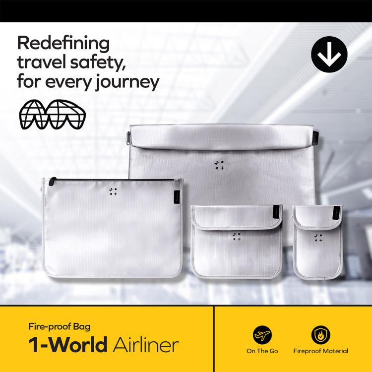 Bolsa de almacenamiento ignífuga MOMAX SR52E para aviones de pasajeros de 1 mundo, tamaño: 218 x 125 mm (gris)