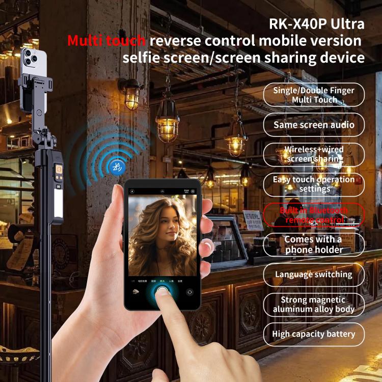 Proyector magnético para selfies trasero MagSafe para teléfono móvil RK-X40P con soporte (gris)