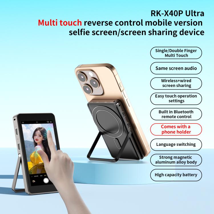 Proyector magnético para selfies trasero MagSafe para teléfono móvil RK-X40P con soporte (gris)