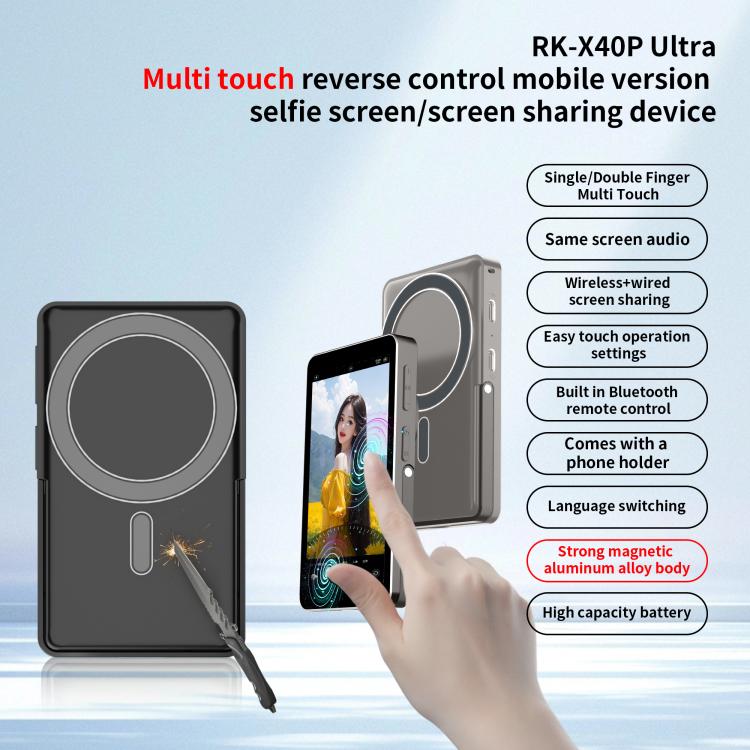 Proyector magnético para selfies trasero MagSafe para teléfono móvil RK-X40P con soporte (negro)