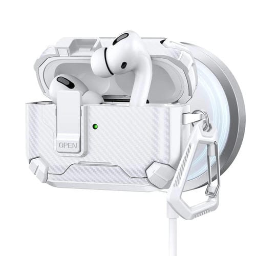 Estuche magnético MagSafe de dos colores con diseño de fibra de carbono para AirPods Pro 2 (blanco)