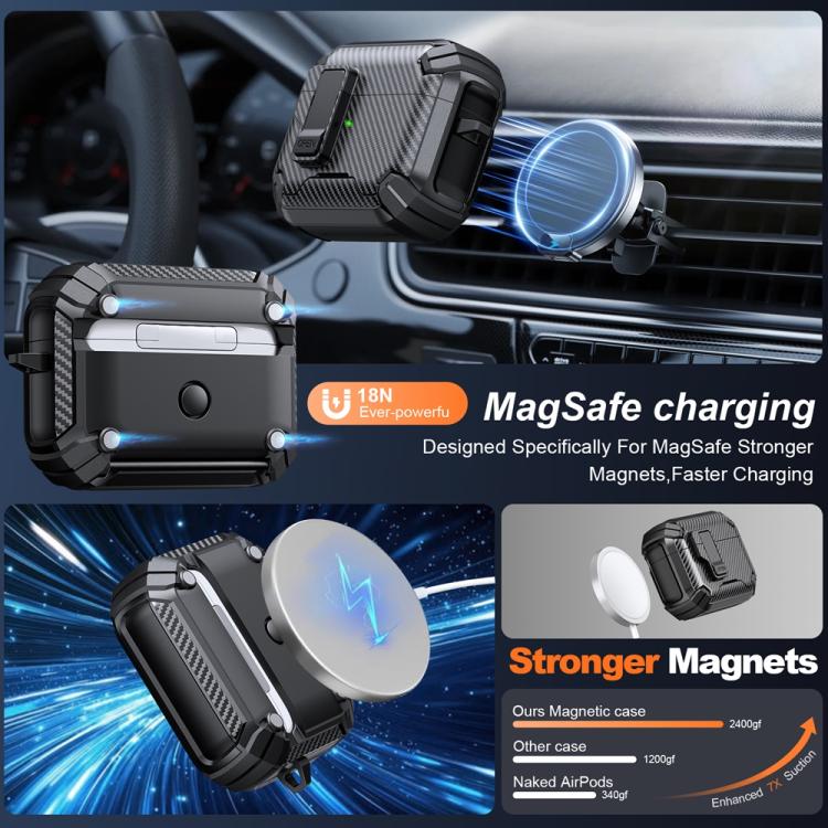 Estuche magnético MagSafe de dos colores con diseño de fibra de carbono para AirPods Pro 2 (negro y azul oscuro)