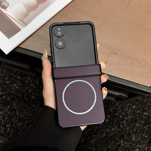 Funda MagSafe de tres piezas con textura de fibra de carbono para Xiaomi Mix Flip 2 (morada)