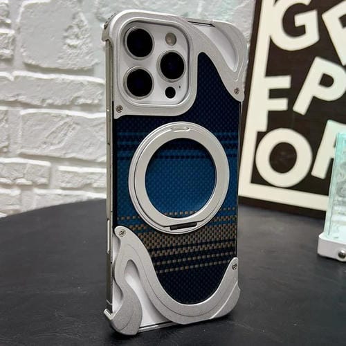 Funda metálica sin marco para iPhone 16 Pro Max con rotación de 360 grados y soporte MagSafe (plateada)