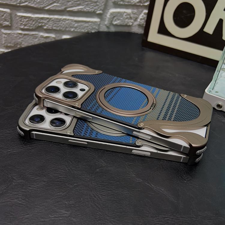 Funda de metal sin marco para iPhone 15 Pro Max con rotación de 360 grados y soporte MagSafe (dorado postre)