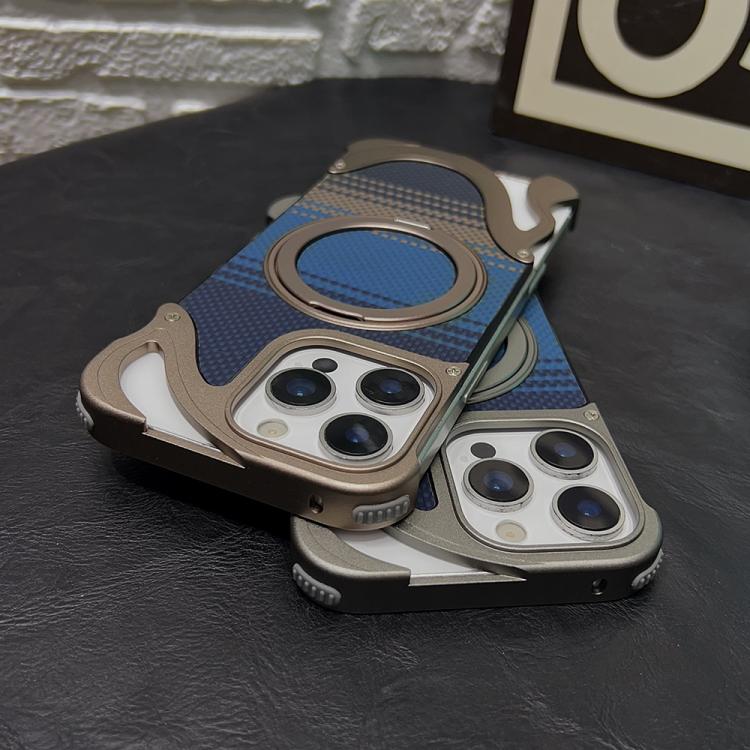 Funda de metal sin marco para iPhone 15 Pro con rotación de 360 grados y soporte MagSafe (plateada)