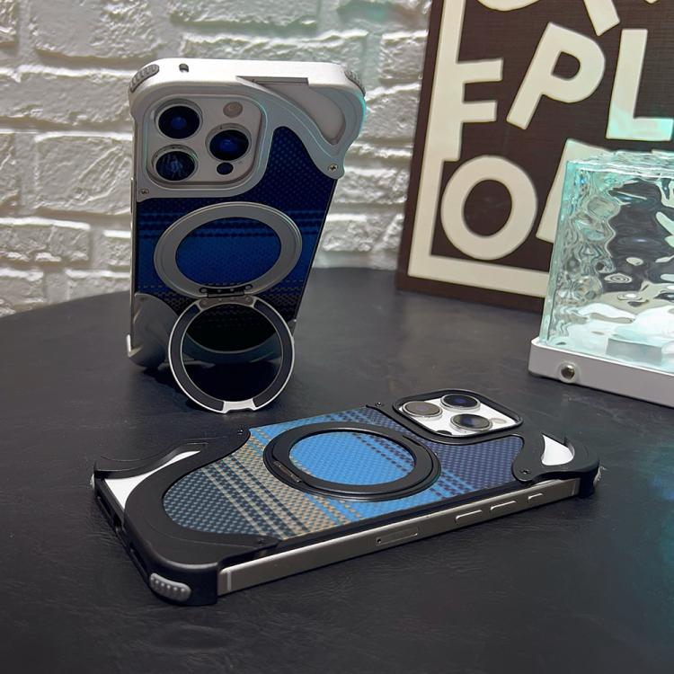 Funda de metal sin marco para iPhone 15 Pro Max con rotación de 360 grados y soporte MagSafe (dorado postre)