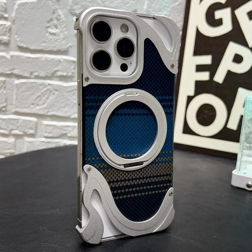 Funda de metal sin marco para iPhone 14 Pro con rotación de 360 grados y soporte MagSafe (plateada)