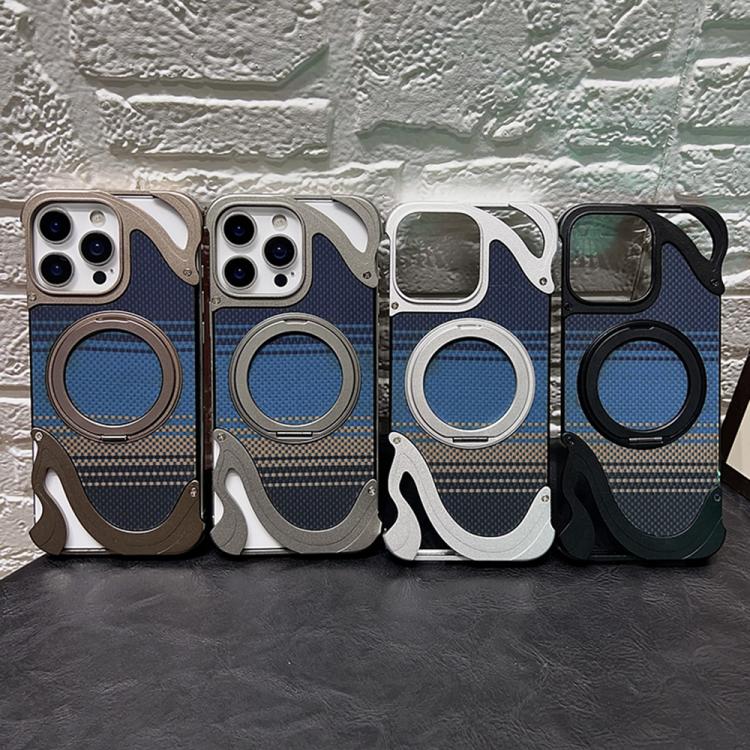 Funda de metal sin marco para iPhone 14 Pro con rotación de 360 grados y soporte MagSafe (plateada)